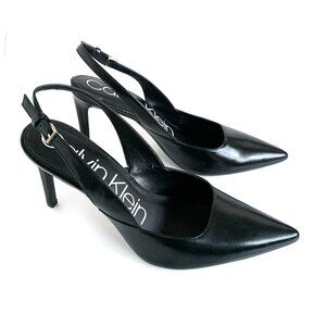 Calvin Klein Women's "Rielle" Black Leather Slingback Pumps Size: 9